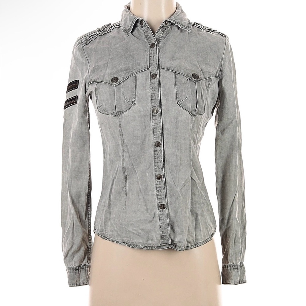 Women’s Washed Gray Button-Down Shirt
